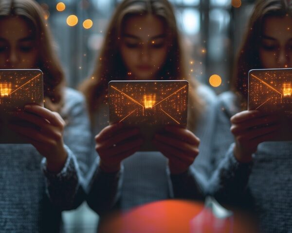 3 women viewing a personalized hologram email