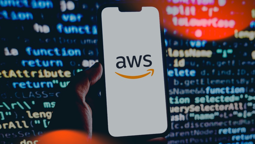 person with phone and AWS logo