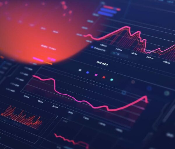 A hightech financial dashboard featuring voiceactivated controls and predictive analytics to create intuitive and actionable charts