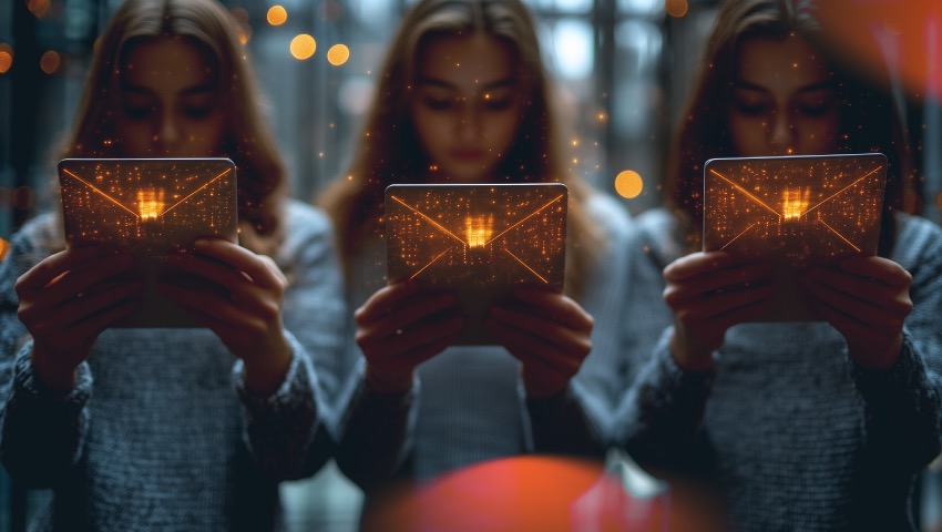 3 women viewing a personalized hologram email