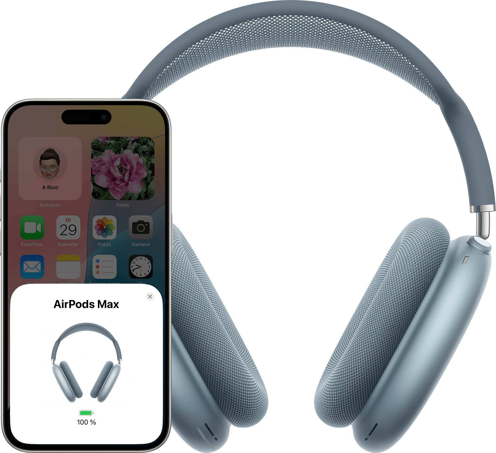 AirPods Max, mit dem iPhone 15 Pro verbunden.