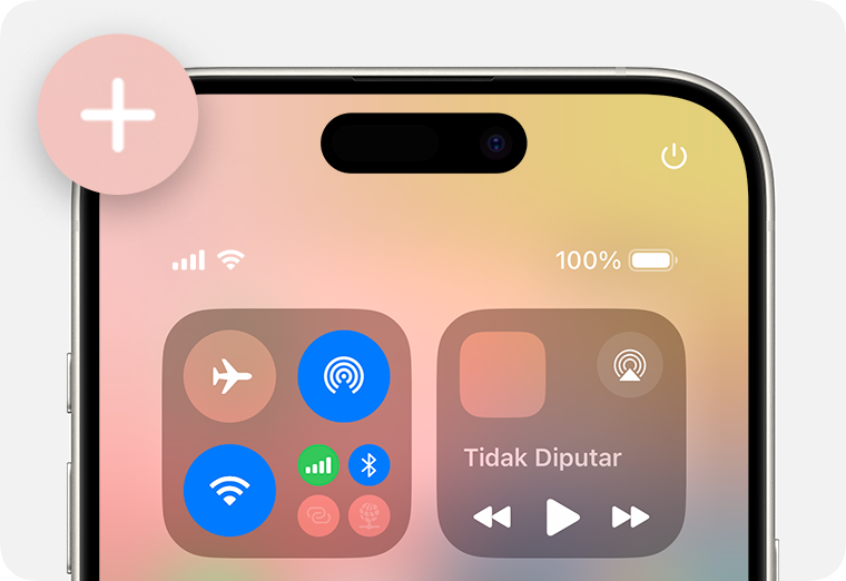 Tombol Add Controls (Tambah Kontrol) di Pusat Kontrol di iPhone.