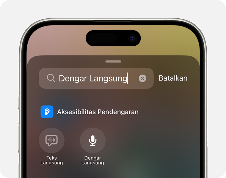 Mencari ‘Dengar Langsung’ di Pusat Kontrol di iPhone.