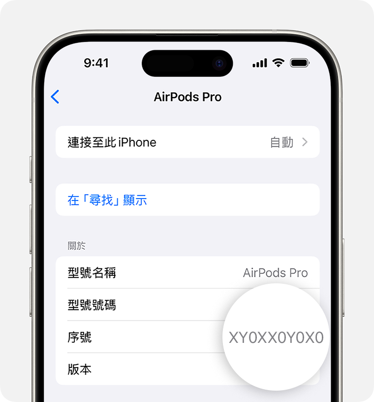 AirPods Pro 序號列於 iPhone「設定」中。