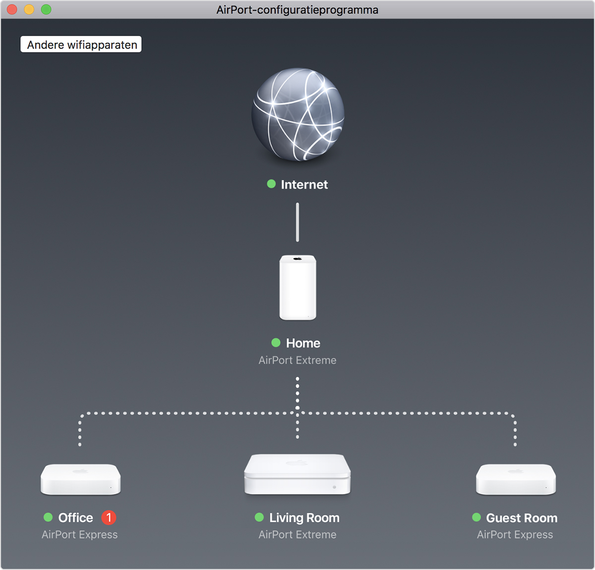 Het AirPort-configuratieprogramma op de Mac