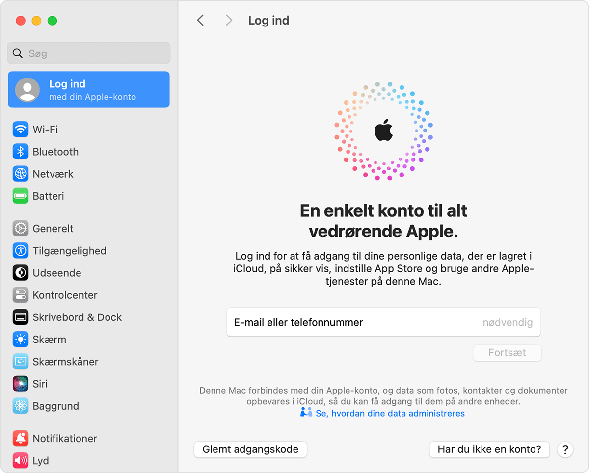 Log ind med din Apple-konto på Mac