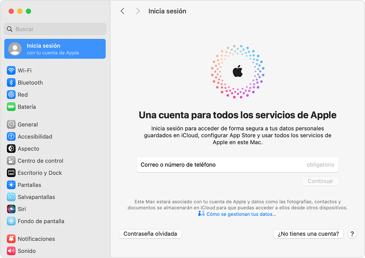 Iniciar sesión con la Cuenta de Apple en el Mac