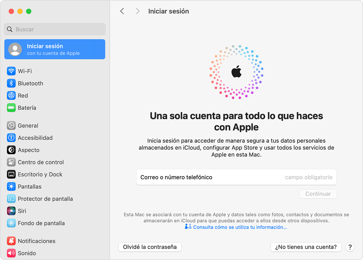 Inicia sesión con tu cuenta de Apple en Mac