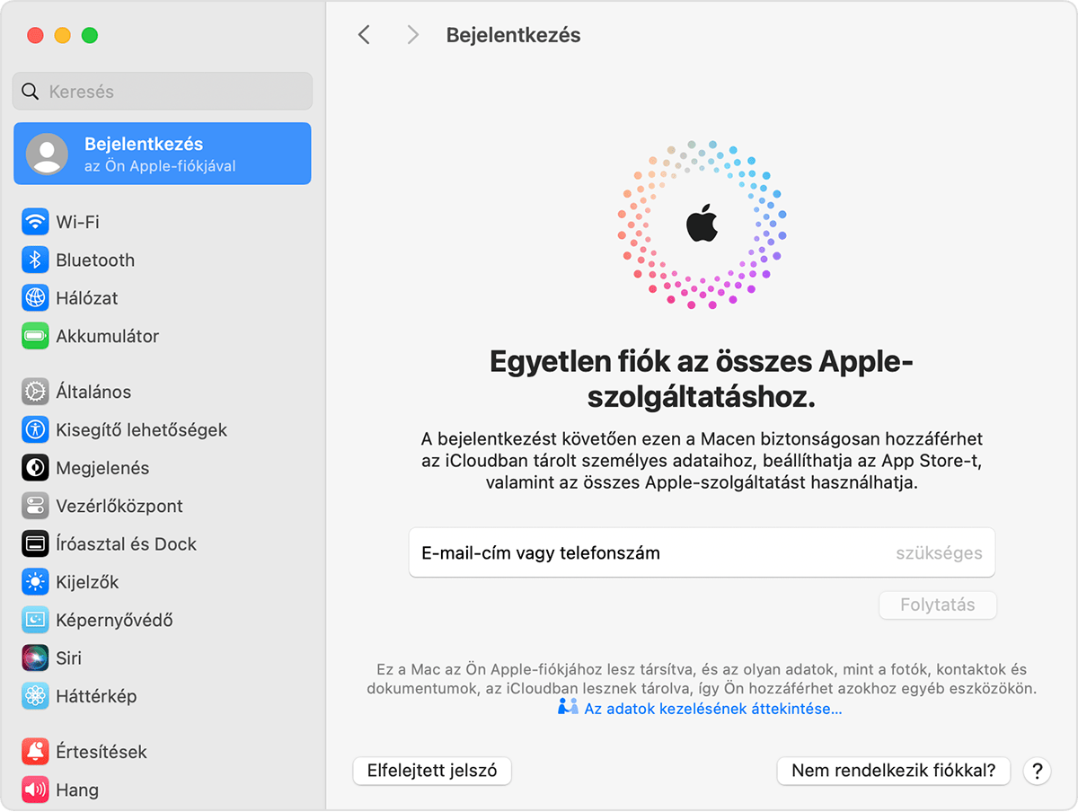 Bejelentkezés Apple-fiókkal Macen