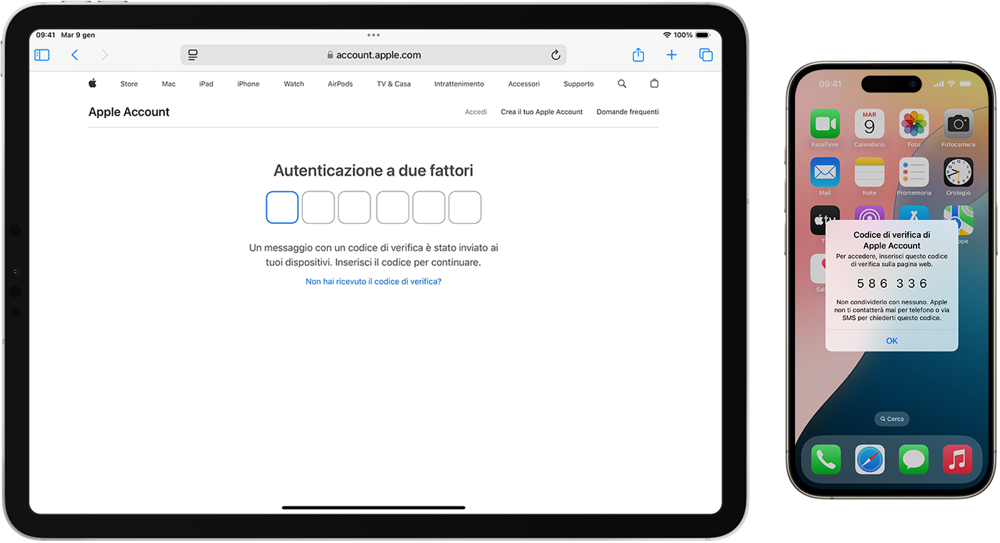 Un sito web che richiede un codice di verifica a sei cifre e un iPhone che mostra un codice di verifica a sei cifre