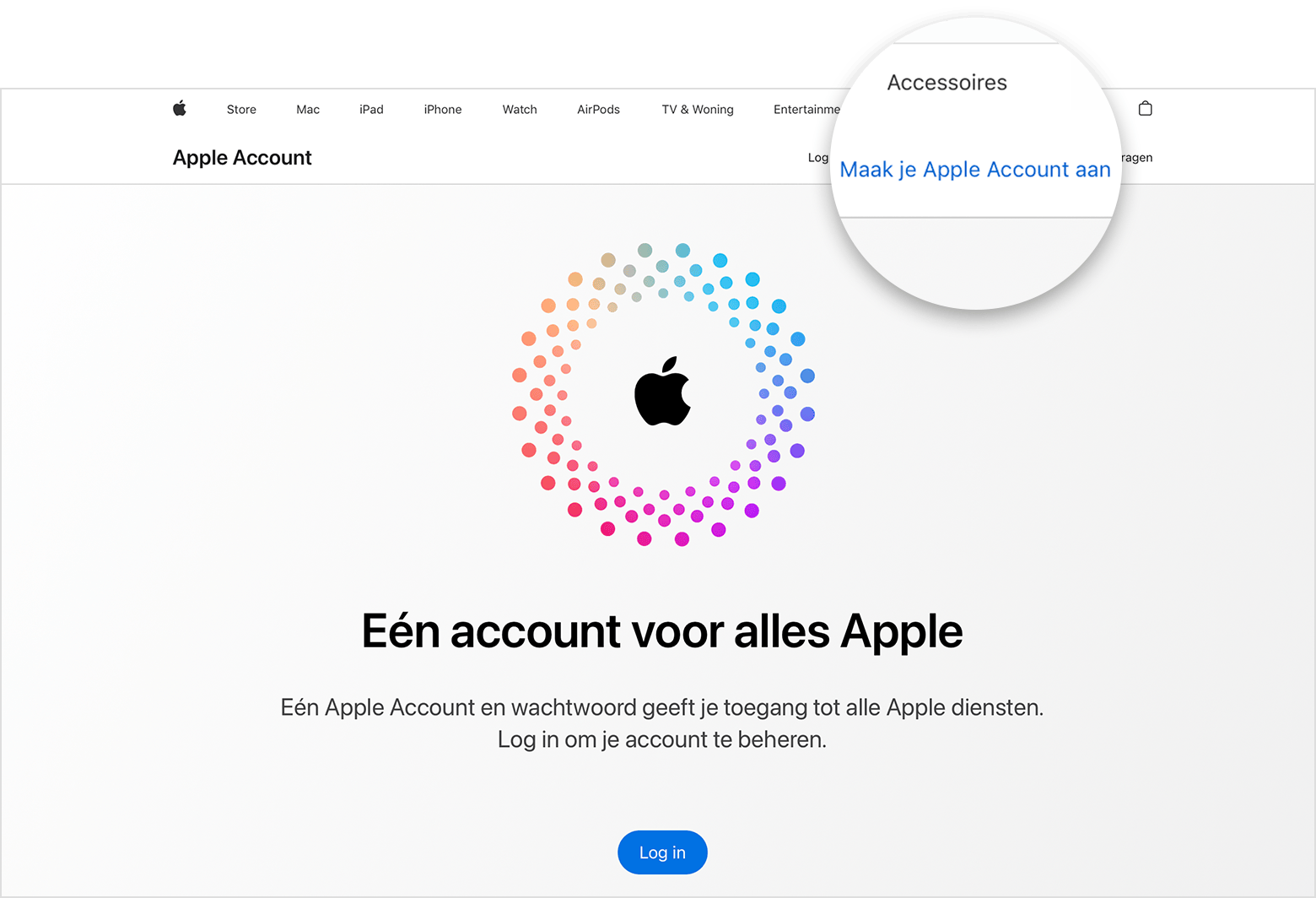 Webscherm met de link 'Maak je Apple Account aan'