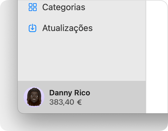 Na App Store no macOS, o saldo da conta é apresentado na parte inferior da barra lateral.