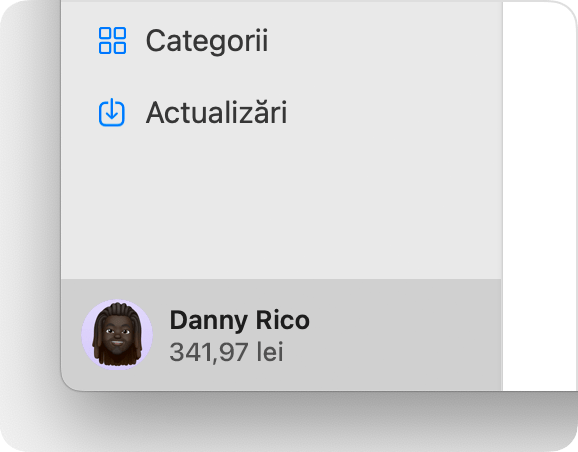 În App Store pe macOS, soldul contului este afișat în partea de jos a barei laterale.