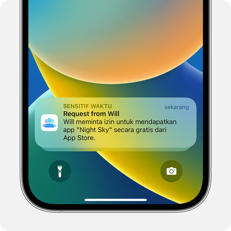 Di iOS 15 dan versi lebih baru, permintaan Minta Izin Pembelian ditampilkan sebagai pemberitahuan di layar utama.