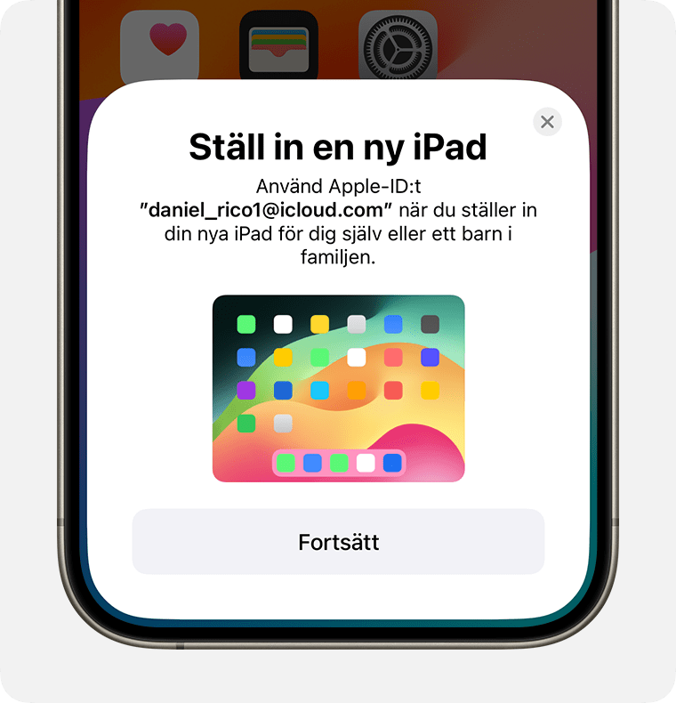 Ställ in en ny iPad visas längst ned på din iPhones skärm.