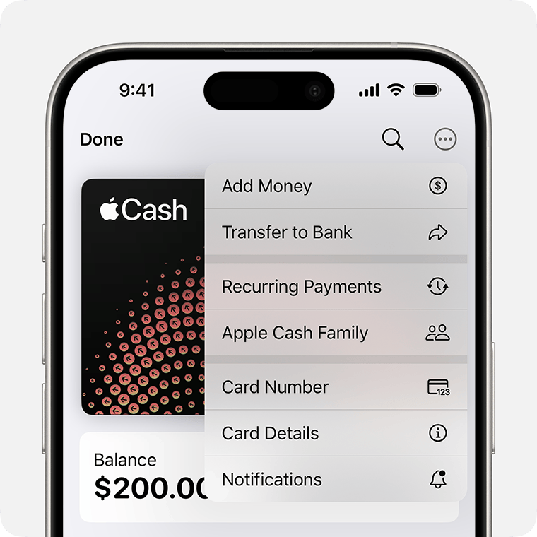 Image of iPhone showing the More menu with Recurring Payments selected