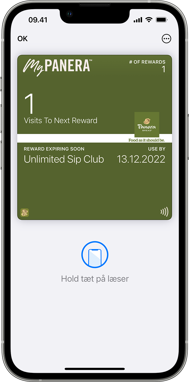 Et Panera-pointkort i Apple Wallet