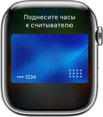 На экране Apple Watch показан платеж, выполненный с помощью Apple Pay.