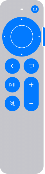 O Siri Remote (2ª geração) ou o Apple TV Remote (2ª geração) têm um botão liga/desliga e um clickpad.