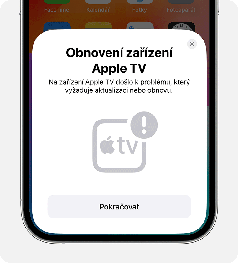 Oznámení o obnovení Apple TV na iPhonu