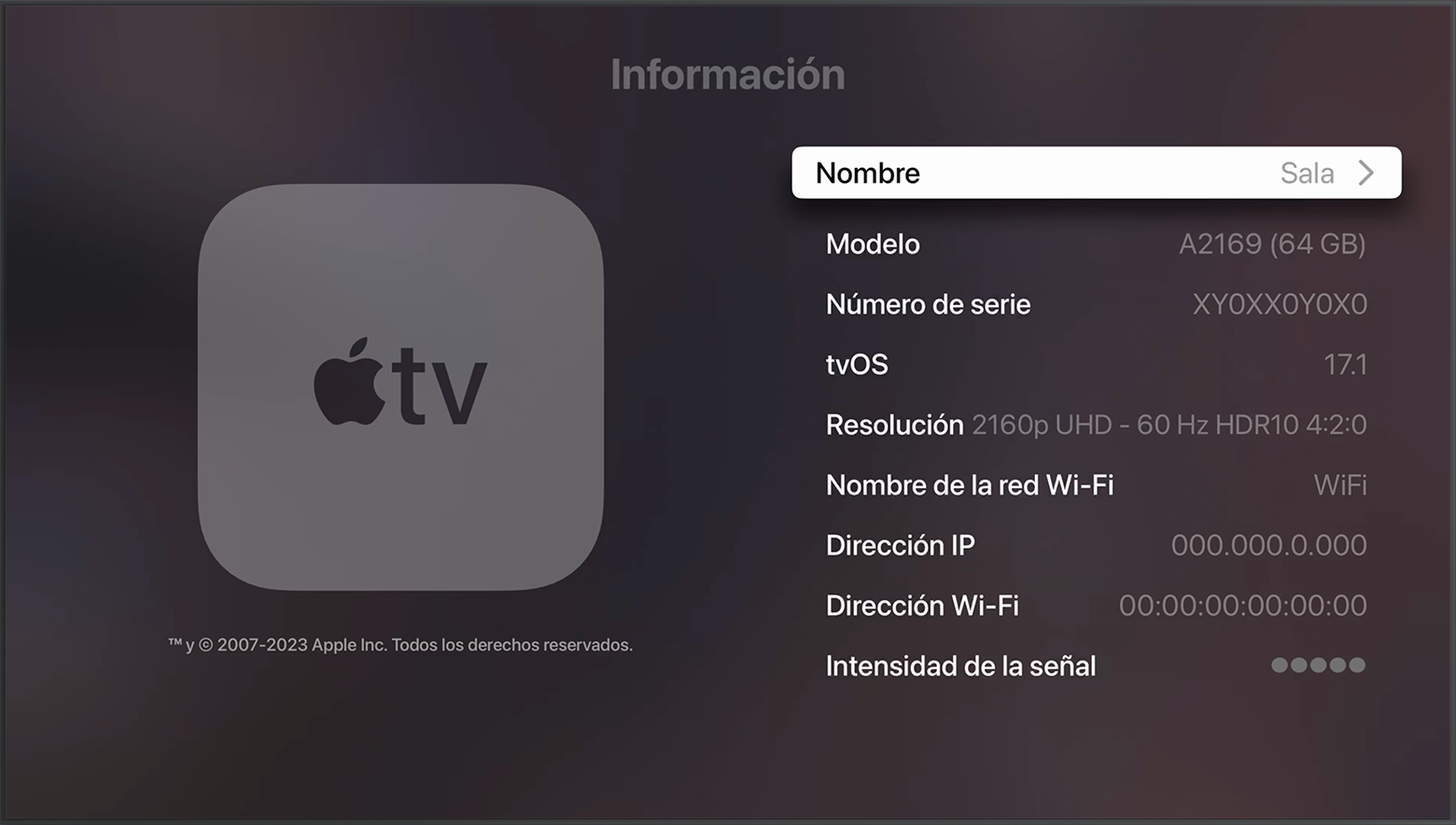 El número de modelo aparece cerca de la parte superior de la pantalla Acerca de