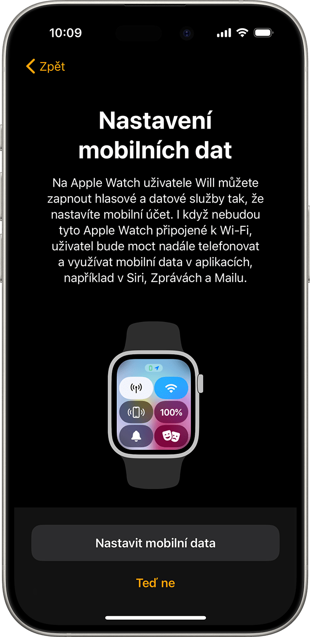 iPhone s obrazovkou nastavení mobilní sítě Apple Watch