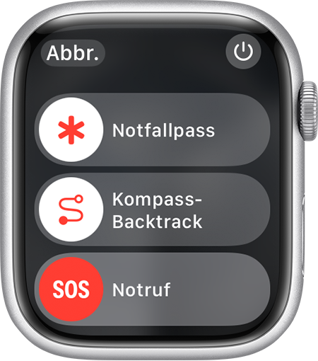 Apple Watch-Display mit dem Schieberegler „Notruf“