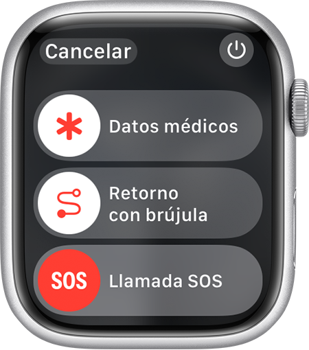 Pantalla del Apple Watch en la que puede verse el control deslizante de llamada de emergencia