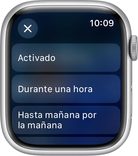 Pantalla del Apple Watch en la que se muestra la configuración No molestar