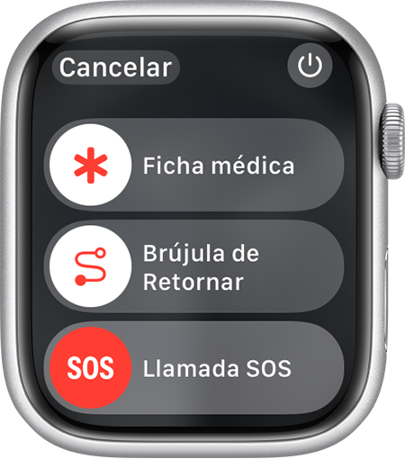 Pantalla del Apple Watch en la que se muestra el deslizador de llamada SOS