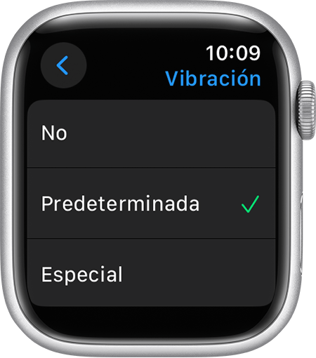 Pantalla del Apple Watch en la que se muestra la configuración de Vibración