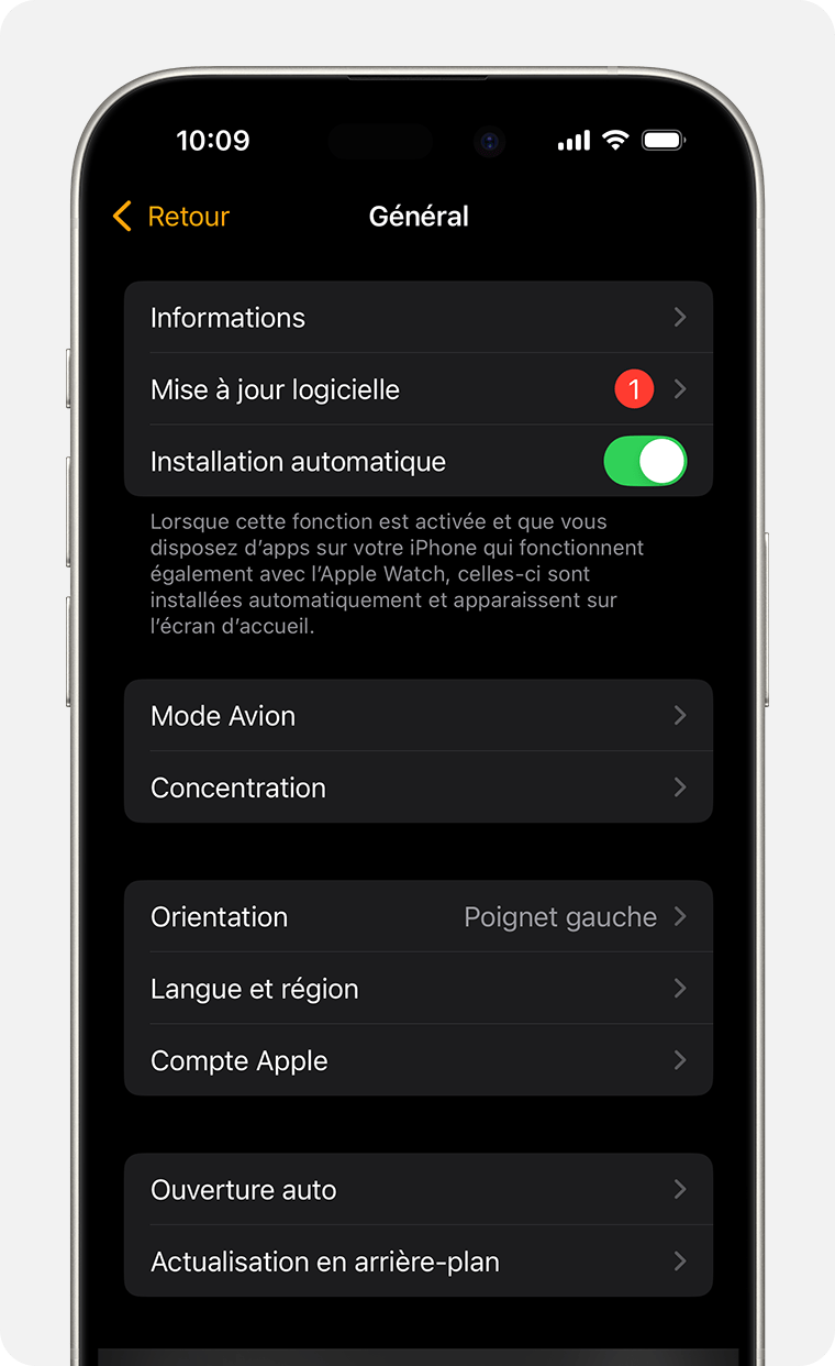 Écran de l’iPhone affichant les réglages généraux