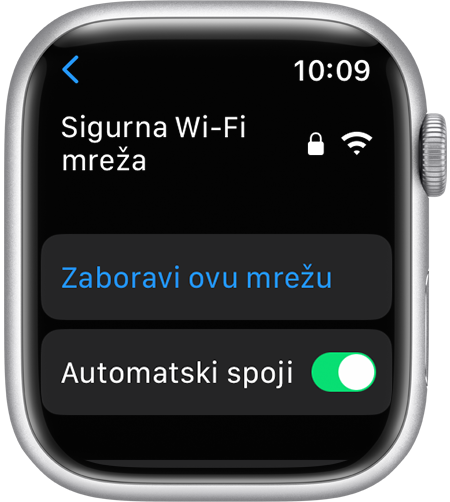 Opcija Zaboravi ovu mrežu na Apple Watch uređaju