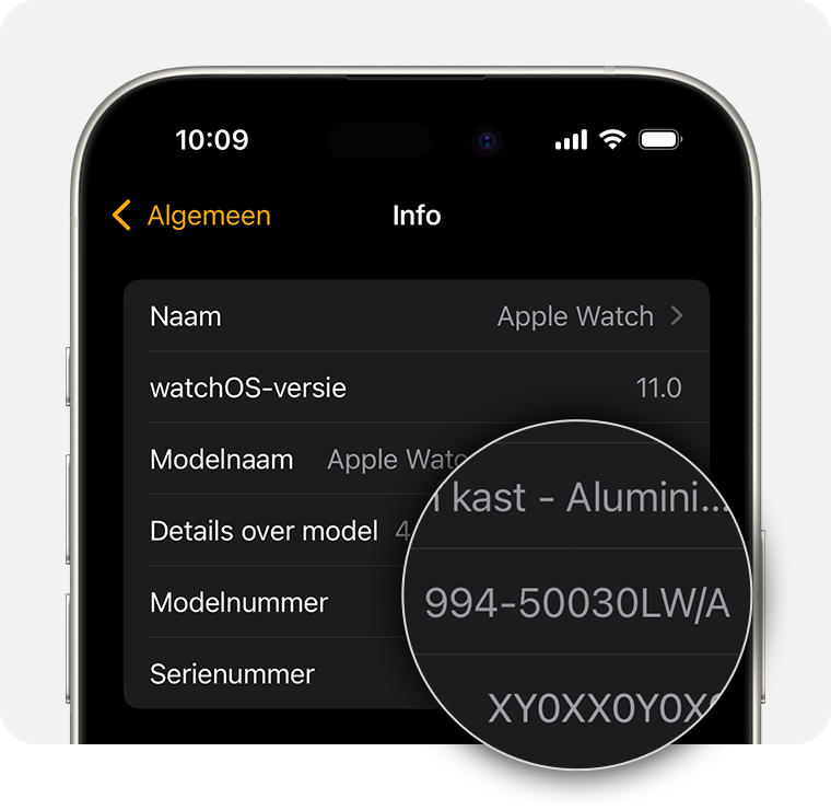 iPhone-scherm met algemene instellingen voor de Apple Watch