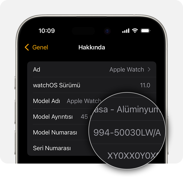 Apple Watch için genel ayarları gösteren iPhone ekranı