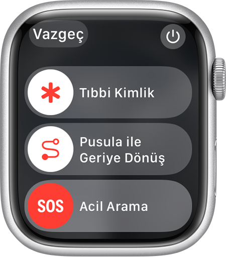 Acil Arama sürgüsünü gösteren Apple Watch ekranı