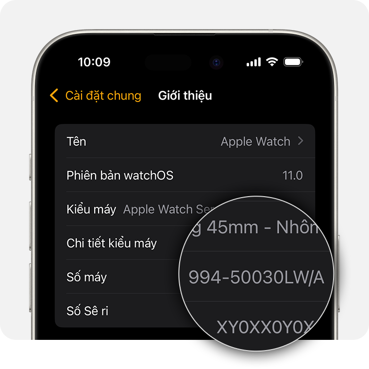 Màn hình iPhone hiển thị các cài đặt chung cho Apple Watch