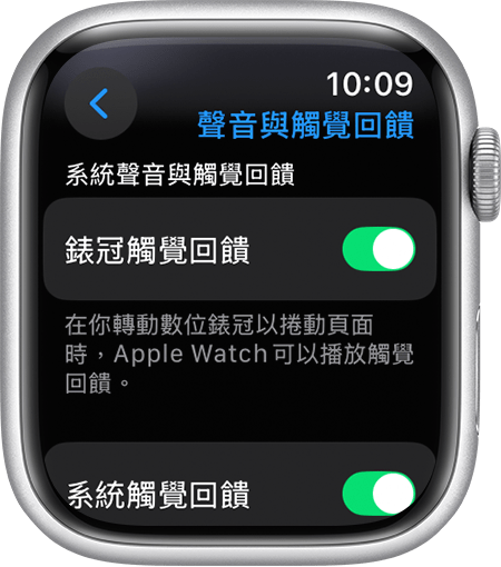 Apple Watch 螢幕顯示「錶冠觸覺回饋」設定