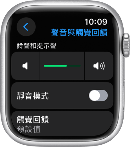 Apple Watch 螢幕顯示「聲音與觸覺回饋」設定