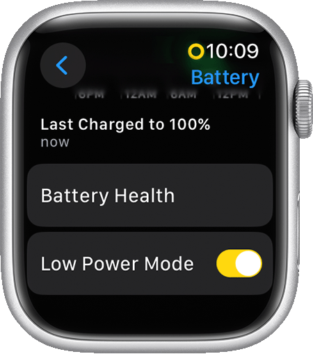 Apple Watch screen showing Battery settings