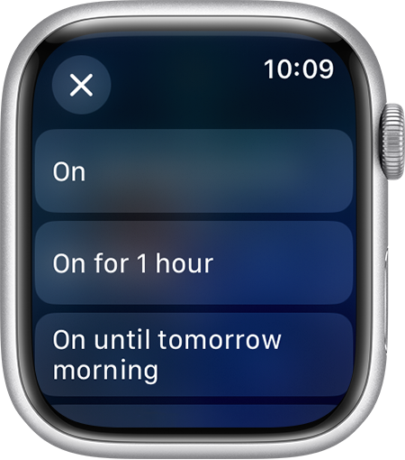 Apple Watch-skjerm som viser innstillingene for Ikke forstyrr