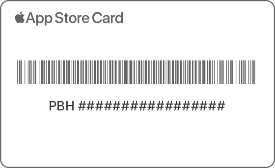 The back of an App Store Card, showing a serial number beginning with PHB and 17 numerical digits.