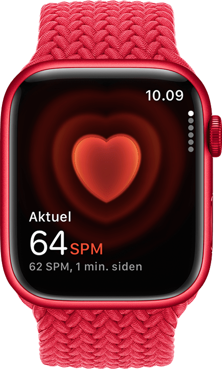 Et Apple Watch med visning af en puls på 54 slag pr. minut.