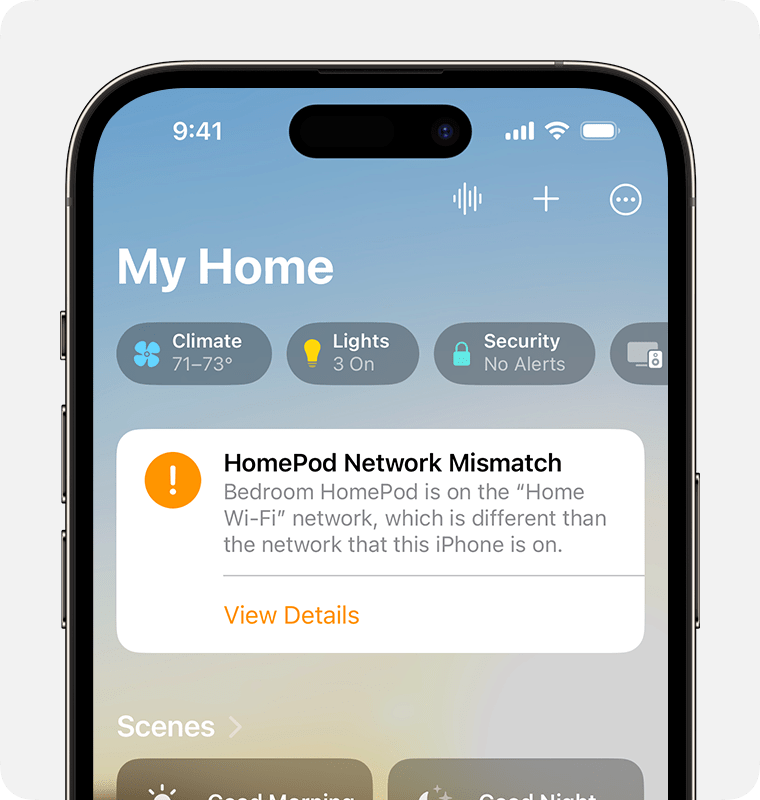 התראת אי-התאמה של רשת HomePod ב-iPhone