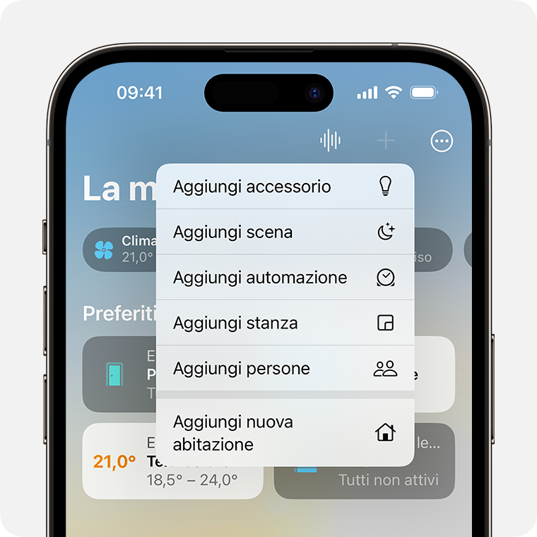 L'opzione Aggiungi accessorio viene visualizzata per prima dopo aver toccato Aggiungi