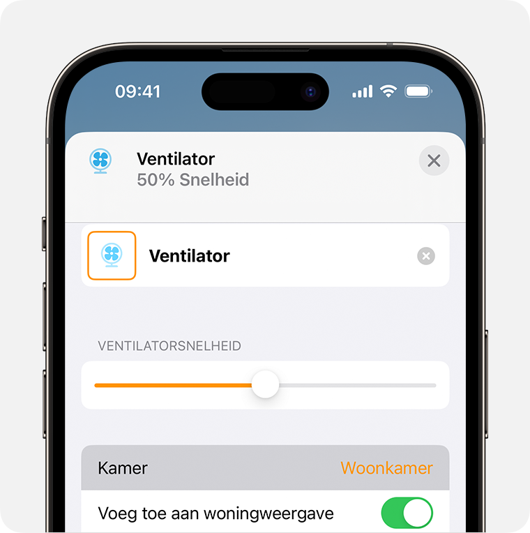 Een ventilator wordt toegewezen aan de woonkamer
