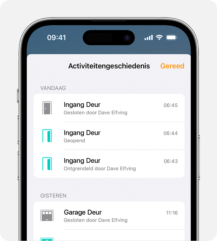 De activiteitengeschiedenis wordt chronologisch weergegeven, met eerst de meest recente activiteiten