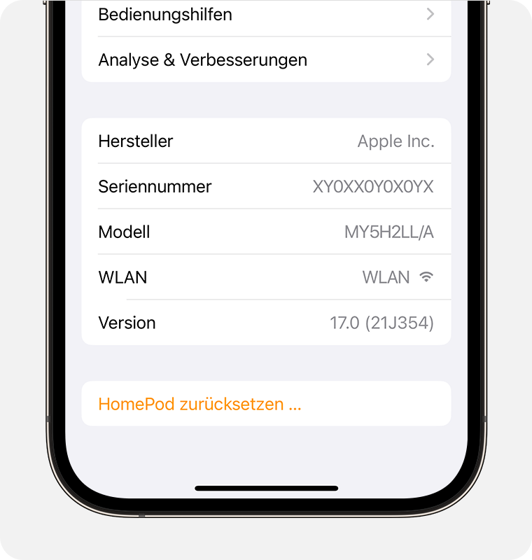 Bildschirm mit HomePod-Einstellungen