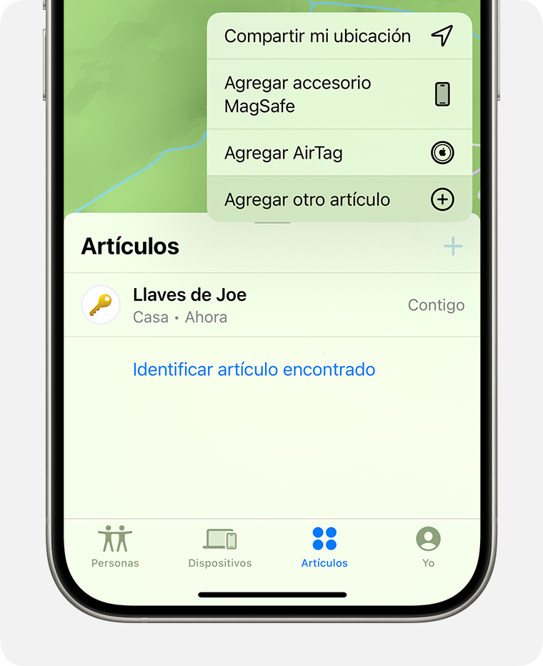 En Encontrar, toca Agregar otro artículo para agregar un accesorio de terceros de la red Encontrar.