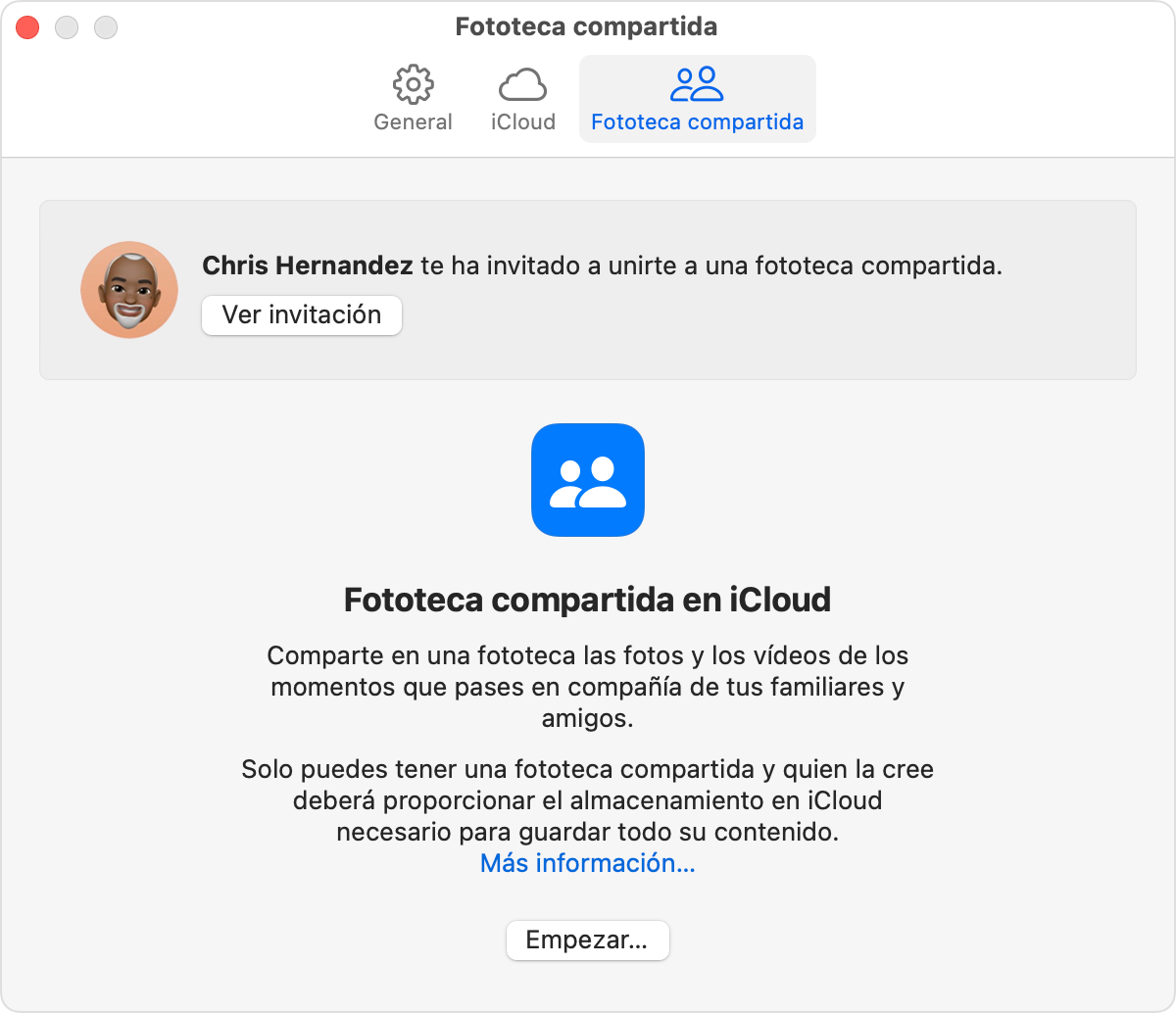 Si tienes una invitación a la fototeca compartida, la encontrarás en los ajustes de la app Fotos.